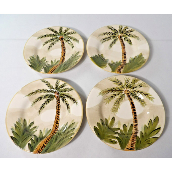 TableTops Unlimited Other - Tabletops Gallery Dinner Plates The Island Palm Trees Tropical 10.75 Handpainted